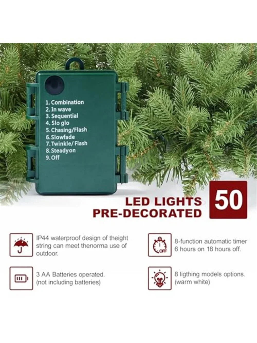 Lighted Christmas Garland 9FT Prelit Holiday Mantel Stair Decor LED